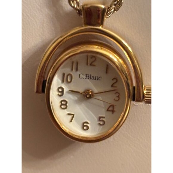 Vintage C. Blanc Reversible Pendant Necklace Watch on One Side, Purple Cabochon - Picture 16 of 16